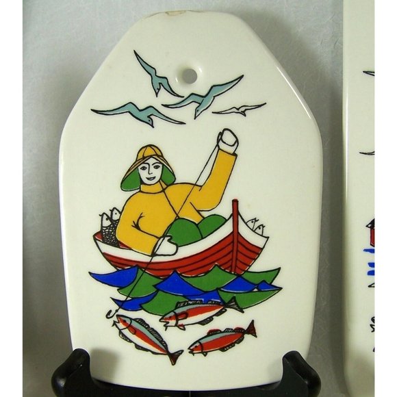 Norway Torskefiske Handpainted Silkscreen Gerd Design Wall Plaques, Set of 3 - Picture 3 of 9